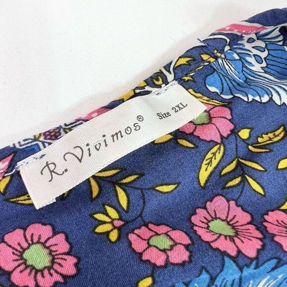 R. Vivimos Dress Womens 2XL Multi-Color Floral Print Long-Sleeve Midi A-Line - Picture 7 of 10